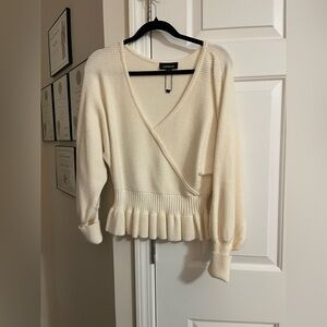 Cream V-Neck Wrap Sweater